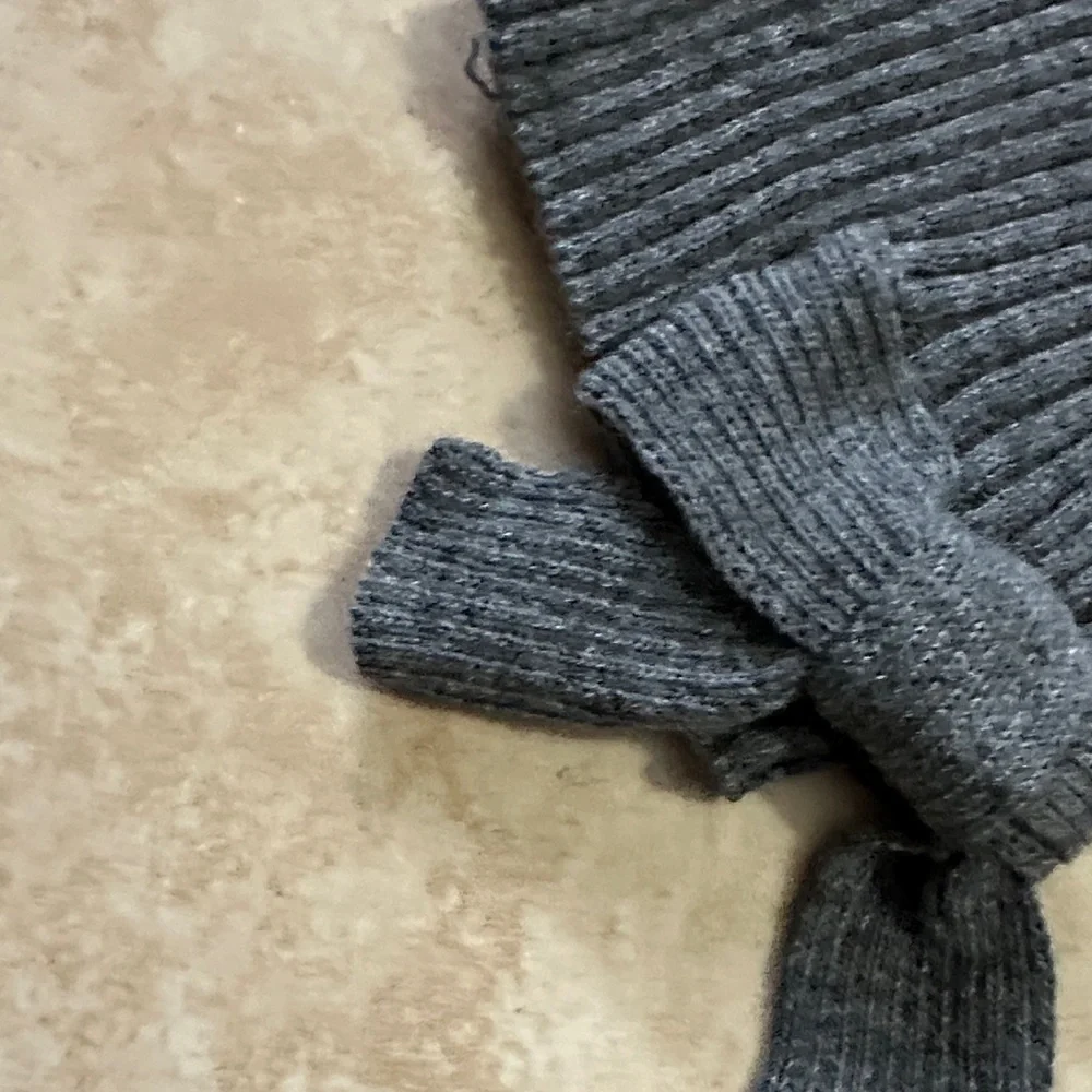 Zara Gray Ribbed Sweater with Sleeve Bows
